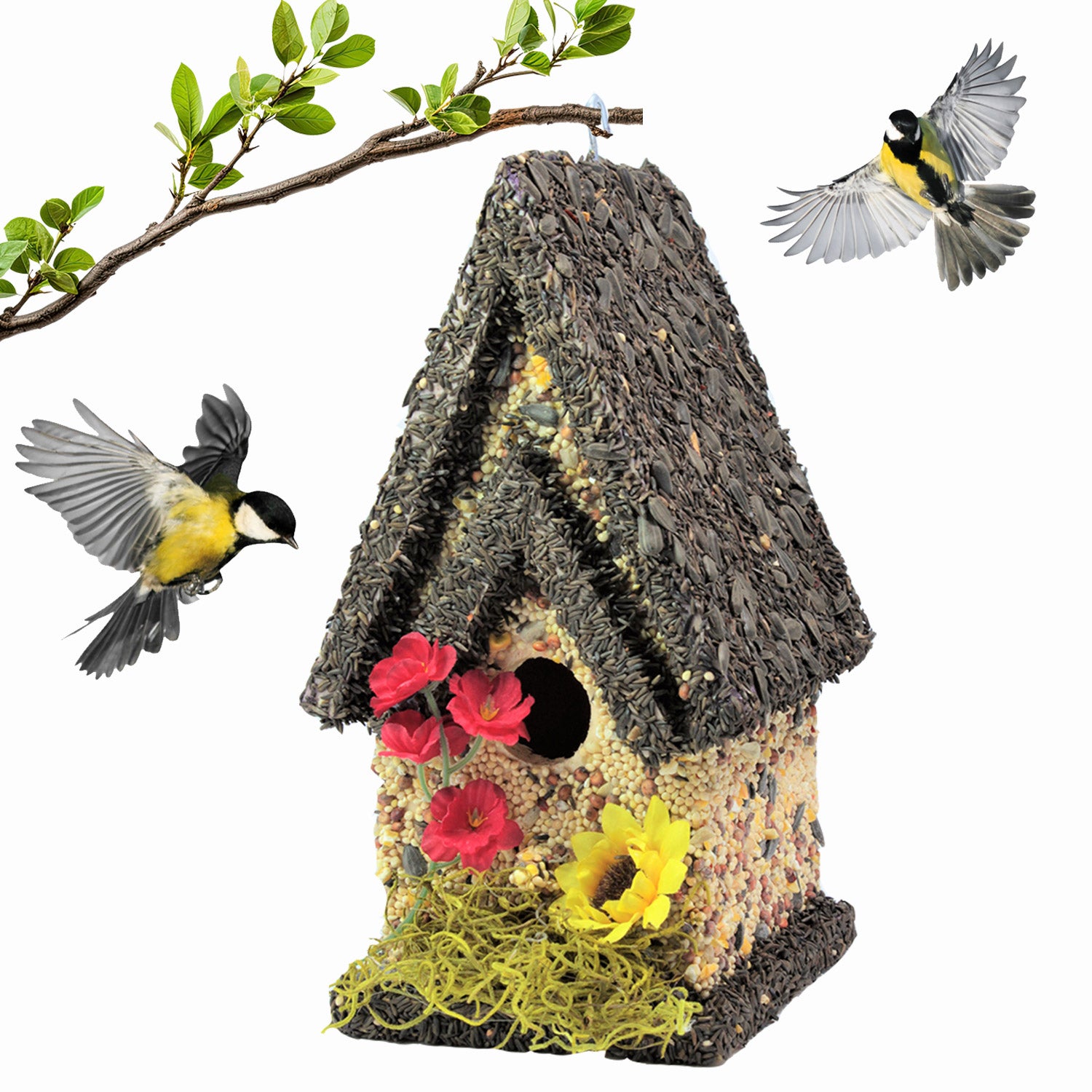 Edible Bird Feeder - Dark Roof Tall Birdhouse
