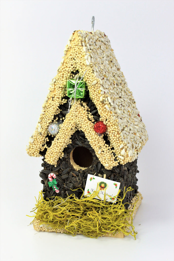 Christmas Bird Feeder - Light Roof tall Birdhouse